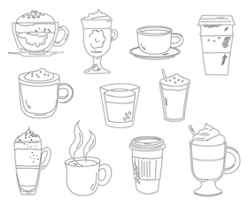 Coffee Types black and white vector