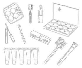 Makeup items black and white vector
