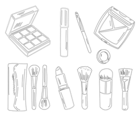Makeup items black and white vector