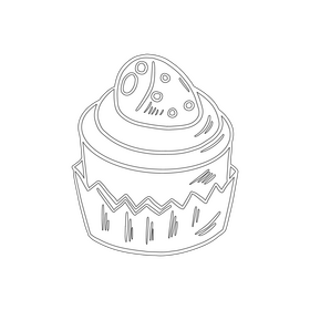 Chocolate Strawberry Cupcake black and white clipart