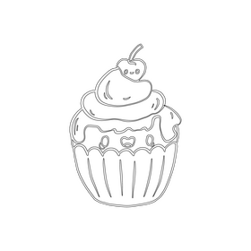Kawaii cupcake black and white clipart
