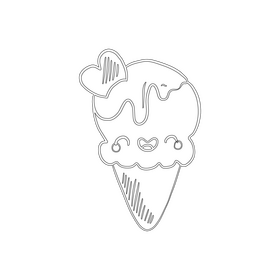 Kawaii ice cream black and white clipart