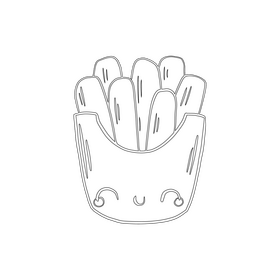Kawaii french fries black and white clipart