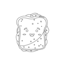 Kawaii sandwich black and white clipart