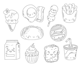 Kawaii food black and white vector free download