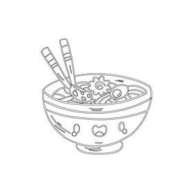 Kawaii noodles black and white clipart