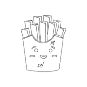 Kawaii french fries black and white clipart