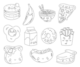 Kawaii food black and white vector