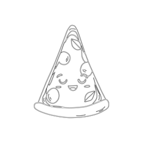 Kawaii pizza black and white clipart