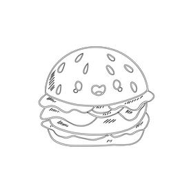 Kawaii cheeseburger black and white clipart