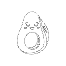Kawaii avocado black and white clipart