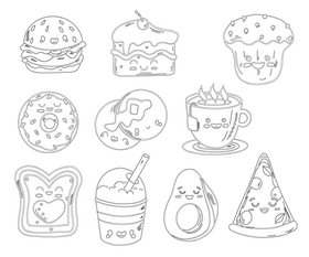 Kawaii Food Black And White Vector Free Download