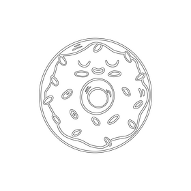 Kawaii donut black and white clipart