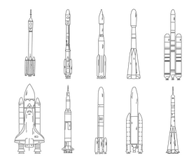 International Space Rockets black and white vector free download