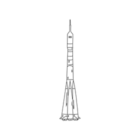 Long space rocket black and white clipart