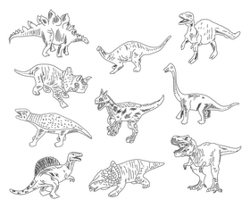 Dinosaurs cartoon black and white vector free download