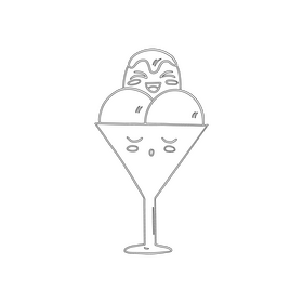 Kawaii ice cream on blue cup black and white clipart