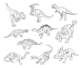 Dinosaurs cartoon black and white vector free download