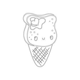Cute kawaii ice cream black and white clipart