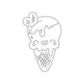 Chocolate kawaii ice cream black and white clipart