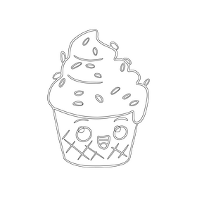 Kawaii ice cream cartoon black and white clipart