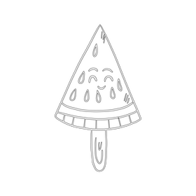 Watermelon kawaii ice cream black and white clipart