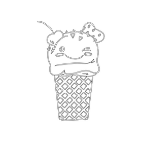 Kawaii ice cream cartoon black and white clipart