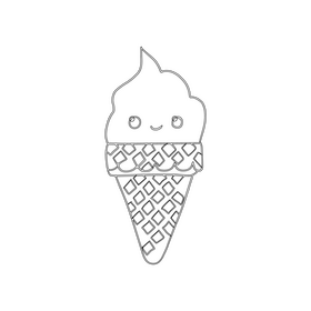Kawaii ice cream cone black and white clipart
