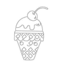 Cartoon kawaii ice cream black and white clipart