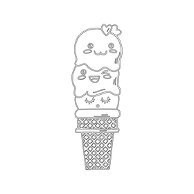 Fruit kawaii ice cream drawing black and white clipart