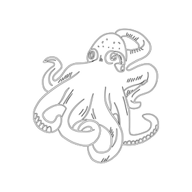 Brown octopus cartoon black and white clipart
