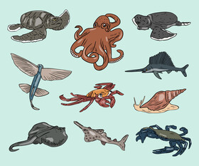 Sea animals, fishes vector