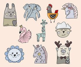 Cute cartoon animal pillows vector