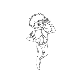 Kid superhero character black and white clipart