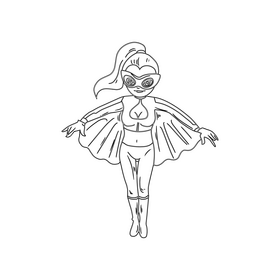 Female superhero cartoon black and white clipart