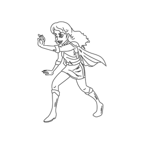 Superhero cartoon girl black and white clipart