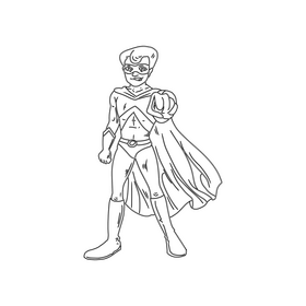Superhero character drawing black and white clipart