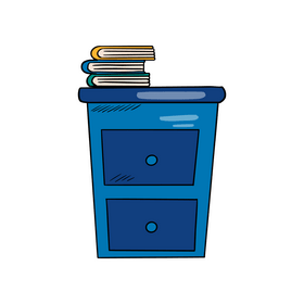 Books on blue chest of drawers clipart
