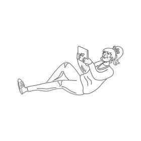 Woman playing tablet black and white clipart