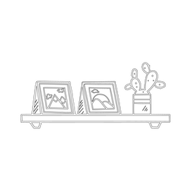 Shelf on the wall black and white clipart