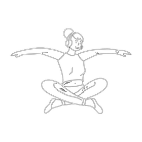 Cartoon girl listening to music black and white clipart