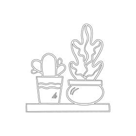 Flowers, cactus in a pot black and white clipart