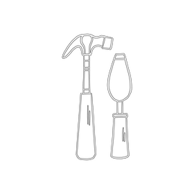 Household tools, hummer, putty knife black and white clipart