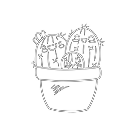 Cute kawaii cactus black and white clipart