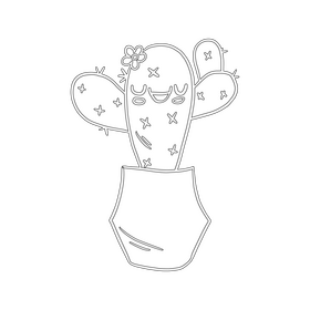 Kawaii cactus drawing black and white clipart