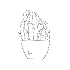 Kawaii cactus drawing black and white clipart