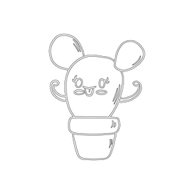 Kawaii cactus drawing black and white clipart