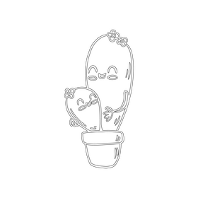 Cute kawaii cactus black and white clipart