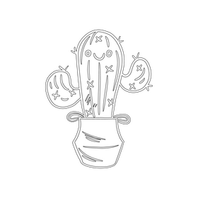 Kawaii cactus black and white clipart