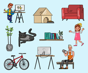 Routine, distance learning online vector